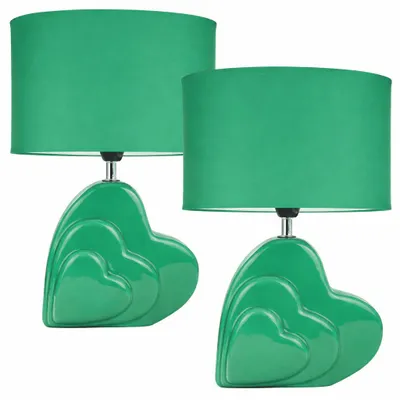Produktbild von 2 Tischlampen Herz Tischleuchte Lampe Nachttischlampe Nachtlampe Leuchte Grün