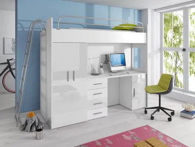Produktbild von Etagenbett TOMI 4d , Hochglanz Kinderbett Hochbett , OHNE Matraze und Lattenrost (Weiss / Weiss )