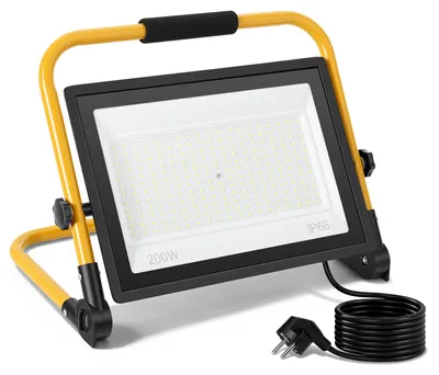 Obrázek produktu pro LED stavební reflektor Peviasot, 200W, studená bílá (6500K), stupeň krytí IP66, pracovní světlo se stojanem a 3m kabelem, vhodné pro použití v zahradě, na balkoně a v exteriéru