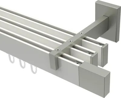 Produktbild von Interdeco Innenlaufstange / Gardinenstange mit Innenlauf Weiß / Edelstahl-Optik, Typ Smartline Lox (Quader), 14x35 mm 3-läufig, 100 cm