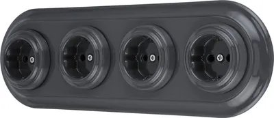 Produktbild von Unterputz Porzellan Retro Steckdose 4-fach, All-in-One, SET Serie PR1 dunkelgrau