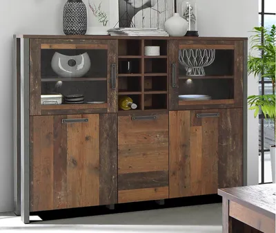 Produktbild von Highboard Standschrank Anrichte Beistellschrank Vitrinenschrank Celon II inklusive Beleuchtung