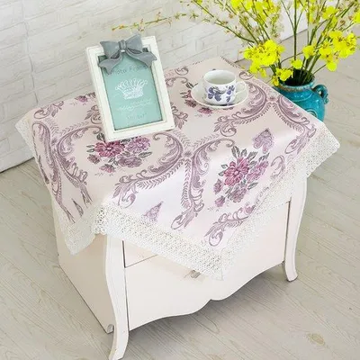 Image de Nappe à motifs floraux, pour table rectangulaire, sac en tissu, accessoire de décoration pour mariage, fête ou vacances (80 x 80 cm)