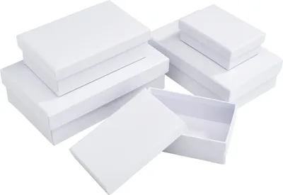 Produktbild von VBS Schachteln "Rechteckig", flach, 5er-Set, Karton, Weiß, ca. 16,5 x 10,2 x 4,5 bis 8,5 x 6 x 3 cm