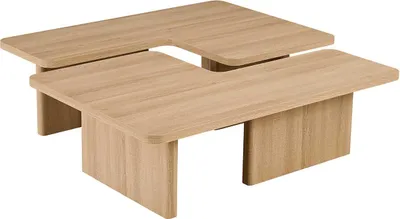 Image de Ensemble de 2 tables basses Arallo - 120x120x38cm -Reproduction chêne