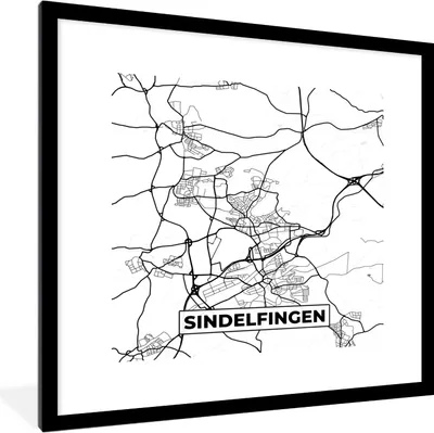 Produktbild von MuchoWow® Gerahmtes Poster Sindelfingen - Karte - Stadtplan 40x40 cm - Poster mit Schwarzem Bilderrahmen Wandposter Rahmen Foto Bilder - Poster - Plakat im Rahmen