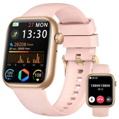 Produktbild von Smartwatch Damen Herren HD mit Blutdruckmessung Pulsuhren Telefonfunktion Schlaftracker 120+ Sportmodi IP68 Wasserdicht Sportuhr für Android Rosa