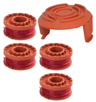 Produktbild von 4 Fadenspulen, 2 Spulenabdeckungen, Ø 1,65 mm, 3 Meter, Ersatzspule für Rasentrimmer
