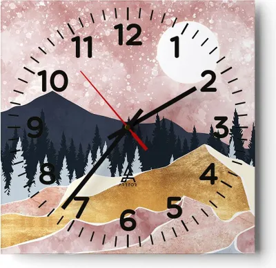 Produktbild von Wanduhr - Quadrat - Glasuhr - Grafik Modern Landschaft - 40x40cm - Schleichendes Uhrwerk - Lautlos - zum Aufhängen bereit - Dekoration Modern - Wanddekoration aus Glas - C4AC40x40-4832