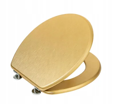 Produktbild von WC Sitz Duroplast D-Form Toilettendeckel Klodeckel Edelstahl Gold 37x41 cm
