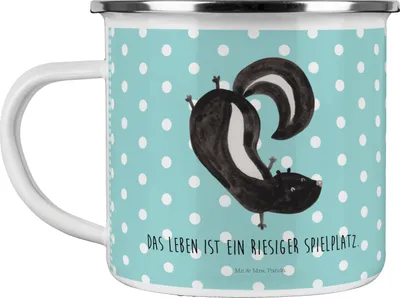 Produktbild von Mr. & Mrs. Panda Teetasse Stinktier Handstand - Türkis Pastell - Geschenk, Skunk, Emailletasse, Pott, Spielplatz, Teebecher, Stinker, Raubtier, Emaille Tasse, Haferl