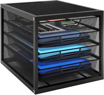 Image de Organiseur de bureau en papier avec tiroir A4, compartiment de tri et rangement, noir
