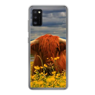 Produktbild von MuchoWow® Handyhülle Schutzhülle Hülle für Samsung Galaxy A41 Schottischer Highlander - Tiere - Blumen Silikon Softcase Handy Hülle - Mobiltelefon