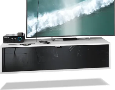 Produktbild von Vladon TV Board Lana 120 Hängeschrank Lowboard 120 x 29 x 37 cm,  Germany, Korpus in Weiß matt, Fronten in Schwarz Hochglanz | Große Farbauswahl