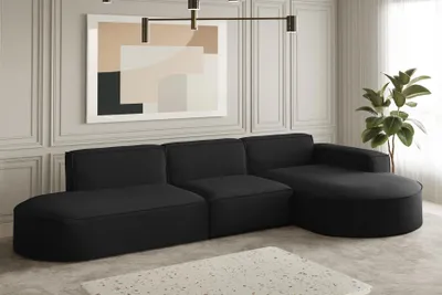 Produktbild von Ecksofa Designersofa PALMA in Stoff Opera Velvet Schwarz Ottomane Rechts