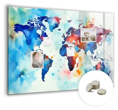 Produktbild von Dekorative Magnettafel 100x70 cm - Magnetwand - für Fotos, Karten und Notizen - Fotowand - Memoboard - Magnetpinnwand - Wanddekoration - Gemalte Karte
