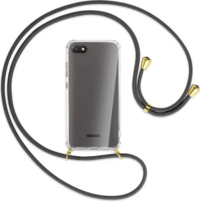 Produktbild von Handykette Backcover-Schutzhülle mit Band (Metall goldfarben) für Xiaomi Redmi 6A - dunkelgrau