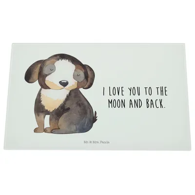 Produktbild von Mr. & Mrs. Panda Glas Schneidbrett Hund Entspannen - Weiß - Geschenk, Hackbrett, Sprüche, Schneidplatte, Liebe, Schneidebrett, Verliebt, Glasschneidebrett, Süß