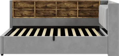 Produktbild von Flieks Polsterbett 90x200cm mit Ladefunktion und Nachtlicht, Tagesbett Schlafsofa mit Rückenlehne und Stauraum, Jugendbett Kinderbett Samt, Hellgrau
