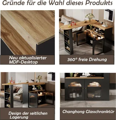 Produktbild von Bartisch/Bistrotisch - Ausziehbar - Mit LED-Beleuchtung - Holz - Modernes Design - Für gewerbliche Nutzung - Weiß