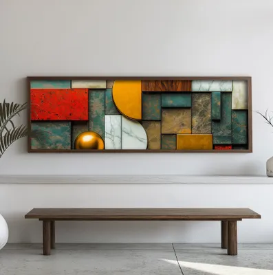 Immagine prodotto di Wallity, EMR010, quadro decorativo incorniciato in MDF, multicolore, 100% MDF, 40 x 120 x 3,5 cm