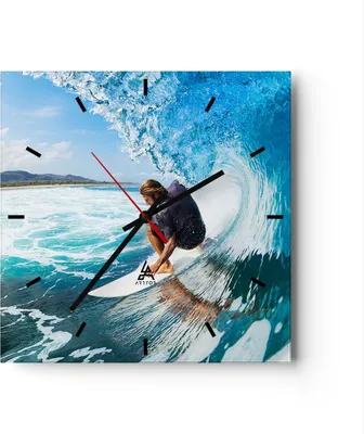 Produktbild von Wanduhr - Quadrat - Glasuhr - Surfen Surfer Ozean Welle - 40x40cm - Schleichendes Uhrwerk - Lautlos - zum Aufhängen bereit - Dekoration Modern - Wanddekoration aus Glas - C3AC40x40-2785