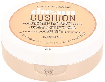 Produktbild von Maybelline DREAM CUSHION FDT NU 48 Sun Beige, Röhre, Flüssigkeit, Sun Beige, Mischhaut, normale Haut, ölige Haut, Matte, #E9C8A5