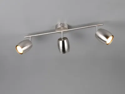 Produktbild von LED Deckenstrahler mit 3 schwenkbaren Spots aus Metall Silber, Breite 47,5cm