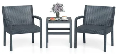 Image de Ensemble de jardin 3 pièces en rotin - Résistant aux intempéries, gris