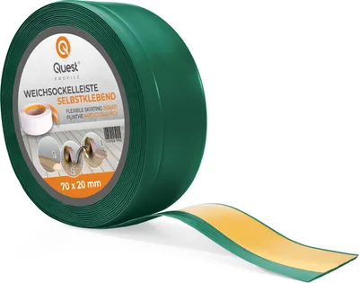 Produktbild von QUEST Weichsockelleiste Selbstklebend 70x20mm, 5m, Sockelleiste Knickleiste aus PVC Kunststoff, Flexible Fußleiste, grün