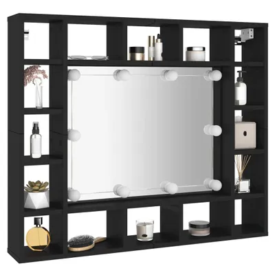 Image de Armoire à miroir à LED noir 91x15x76,5 cm