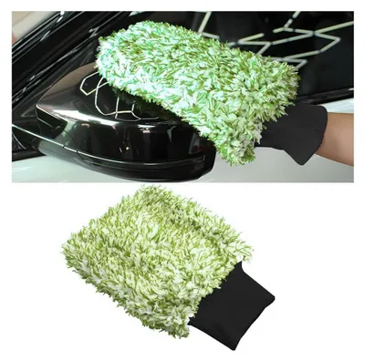 Image de Gant de lavage auto en microfibre, extrêmement absorbant, vert et blanc