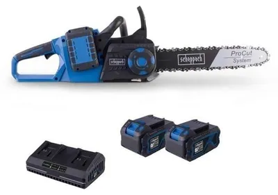 Obrázek produktu pro Akumulátorová řetězová pila Scheppach BC-CS355Duo-X, délka řezu 33,5 cm, 20 V IXES, včetně 2 akumulátorů 4 Ah a dvojité nabíječky 4,5 A