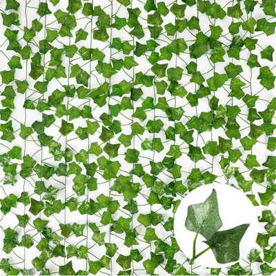 Image de Lierre artificiel, 12 pièces, 210 cm, vert, plante grimpante, plante suspendue, résistant aux UV, résistant aux intempéries