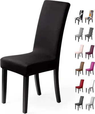 Productafbeelding van Unyqoos® Stretch stoelhoes set van 6 – elastische, wasbare stoelhoezen voor eetkamerstoelen, polyester/Elasthan, zwart, rugleuninghoogte 45–60 cm, zitting 38–50 cm