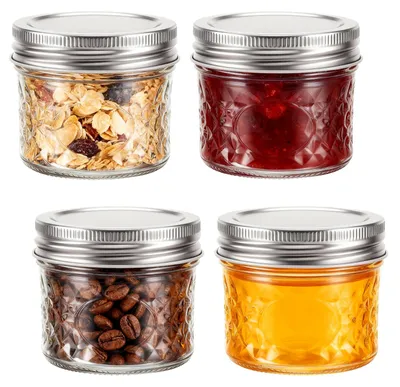 Productafbeelding van Set van 4 inmaakpotten met schroefdeksel - inhoud 100 ml - voor het n van voedingsmiddelen - transparant