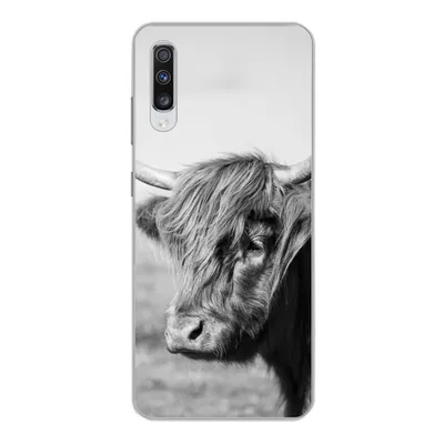 Produktbild von MuchoWow® Handyhülle Schutzhülle Hülle für Samsung Galaxy A70 Schottischer Highlander - Tiere - Schwarz - Weiß Silikon Softcase Handy Hülle - Schutzhaube