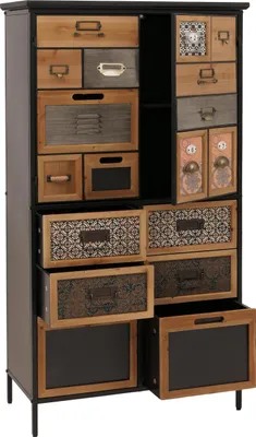 Produktbild von Apothekerkommode HWC-O80, Schrank Highboard Schubladen, Vintage Shabby-Look 136x73x35cm, natur/bunt