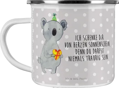 Produktbild von Mr. & Mrs. Panda Pott Koala Geschenk - Grau Pastell - Haferl, Geburtstag, Emaille Tasse, Party, Campingtasse, Emailletasse, Teetasse