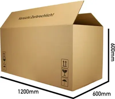 Produktbild von Karton 120 x 60 x 60 cm mit Höhenriller – (2 stück) Faltkarton, Versandkarton, Kartonage, Verpackung DHL Karton 1200 x 600 x 600 mm