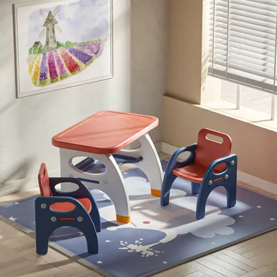 Produktbild von Kindertisch Kinderstuhl Kinder Tisch-Set Kindertisch mit Stühlen Kindermöbel Kindertisch-Set mit zwei Stühlen Rot 【FQ-ZY-QD004rot】