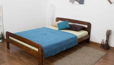 Produktbild von Einzelbett / Gästebett Kiefer Vollholz massiv Nussfarben A6, inkl. Lattenrost - Abmessung 140 x 200 cm