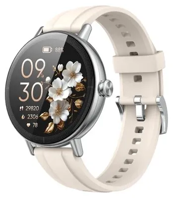 Produktbild von Smartwatch Damen mit Anruffunktion, 1,27 Zoll HD Touchscreen Fitnessuhr mit Pulsmesser/Schrittzähler/Schlafmonitor, 120+Trainingsmodi Sportuhr, IP68 wasserdichte Smart Watch für Android iOS Cremeweiß