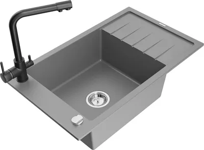 Produktbild von Mexen Elias 1 Becken-Granitspüle mit Abtropffläche und Mischbatterie Duero, Grau - 6511-71-671600-70