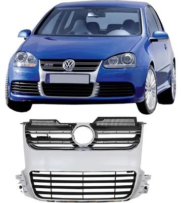 Obrázek produktu pro Přední mřížka pro VW Golf 5 V 2003–2009, styl R32, chrom, lesklá černá.