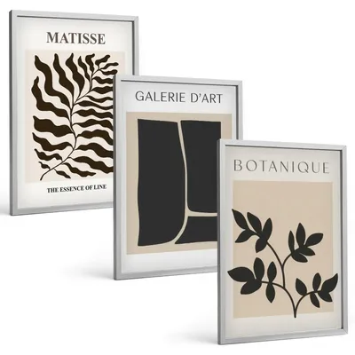 Produktbild von Bilder Set 3-teilig im silbergerahmten Rahmen – Wandbilder 3 Stück – gerahmte Poster für Wohnzimmer, Schlafzimmer und Flur – 40x60 cm – Minimalistische Pflanzenposter