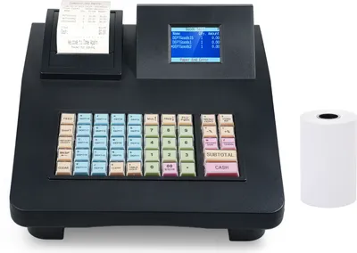 Produktbild von Elektronische Registrierkasse mit 48 Tasten, Doppelbildschirmanzeige, einfaches Programm, grosse Kapazitaet mit 58-mm-Thermodrucker, unterstuetzt RS232/USB-Anschluss, geeignet fuer kleine Unternehmen, Einzelhandel, Restaurants, Supermaerkte