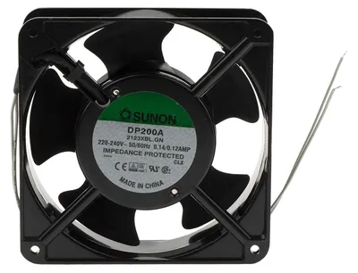 Immagine prodotto di Ventola Sunon, dimensioni 120x120x38 mm, modello DP200A2123XBL, alimentazione 230V AC, 2850 giri/min, 45 dBA, cuscinetti a sfera, 2 unità