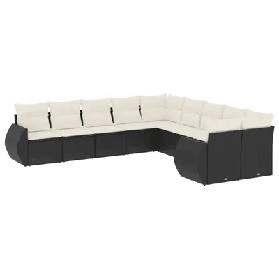 Produktbild von vidaXL 10-tlg. Garten-Sofagarnitur mit Kissen Schwarz Poly Rattan