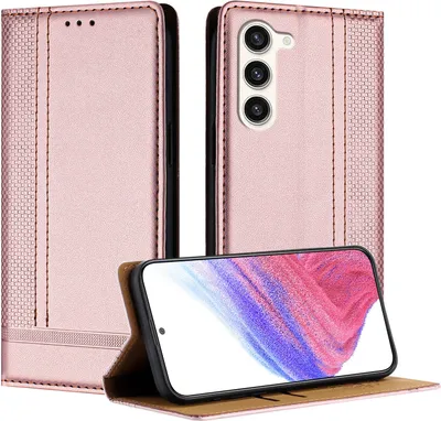 Obrázek produktu pro Pouzdro pro Samsung Galaxy S23 kožené flipové pouzdro s funkcí stojánku Růžový